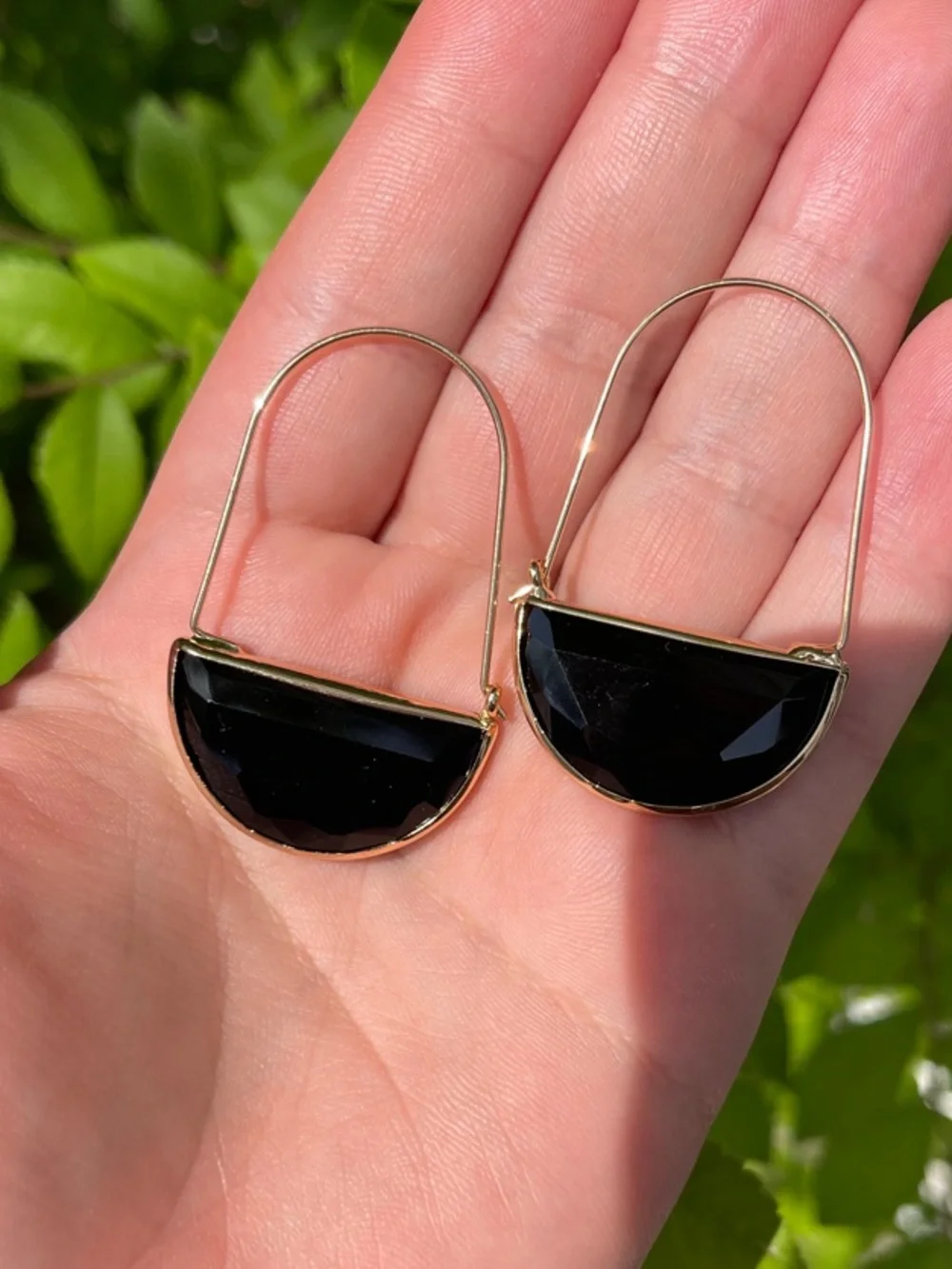 NEW! Gold Hoop Earrings with Black Stone Accent. 🖤